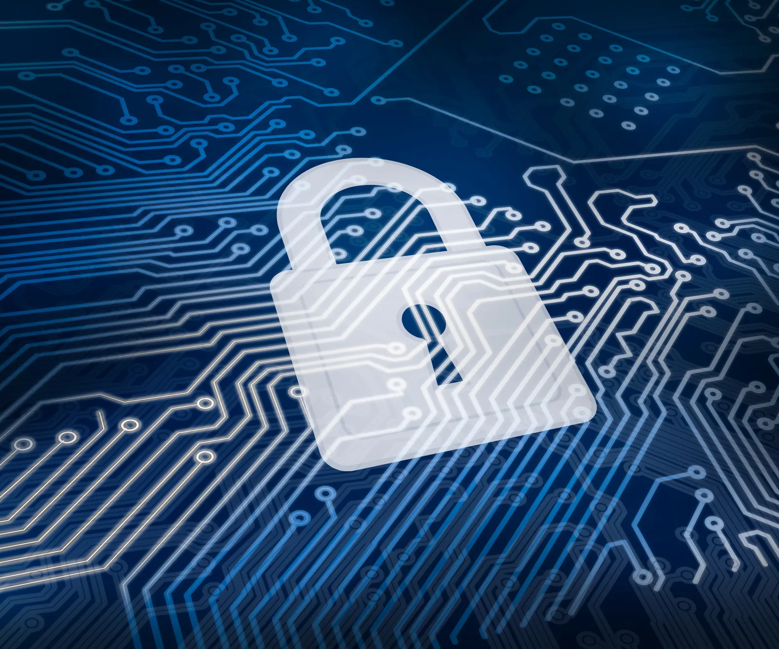 Mavi devre kartı üzerinde güvenlik kilidi — Sophos Endpoint uç nokta koruması